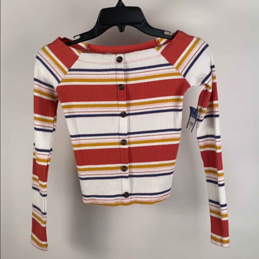 NWT ribbed button up striped top long sleeve